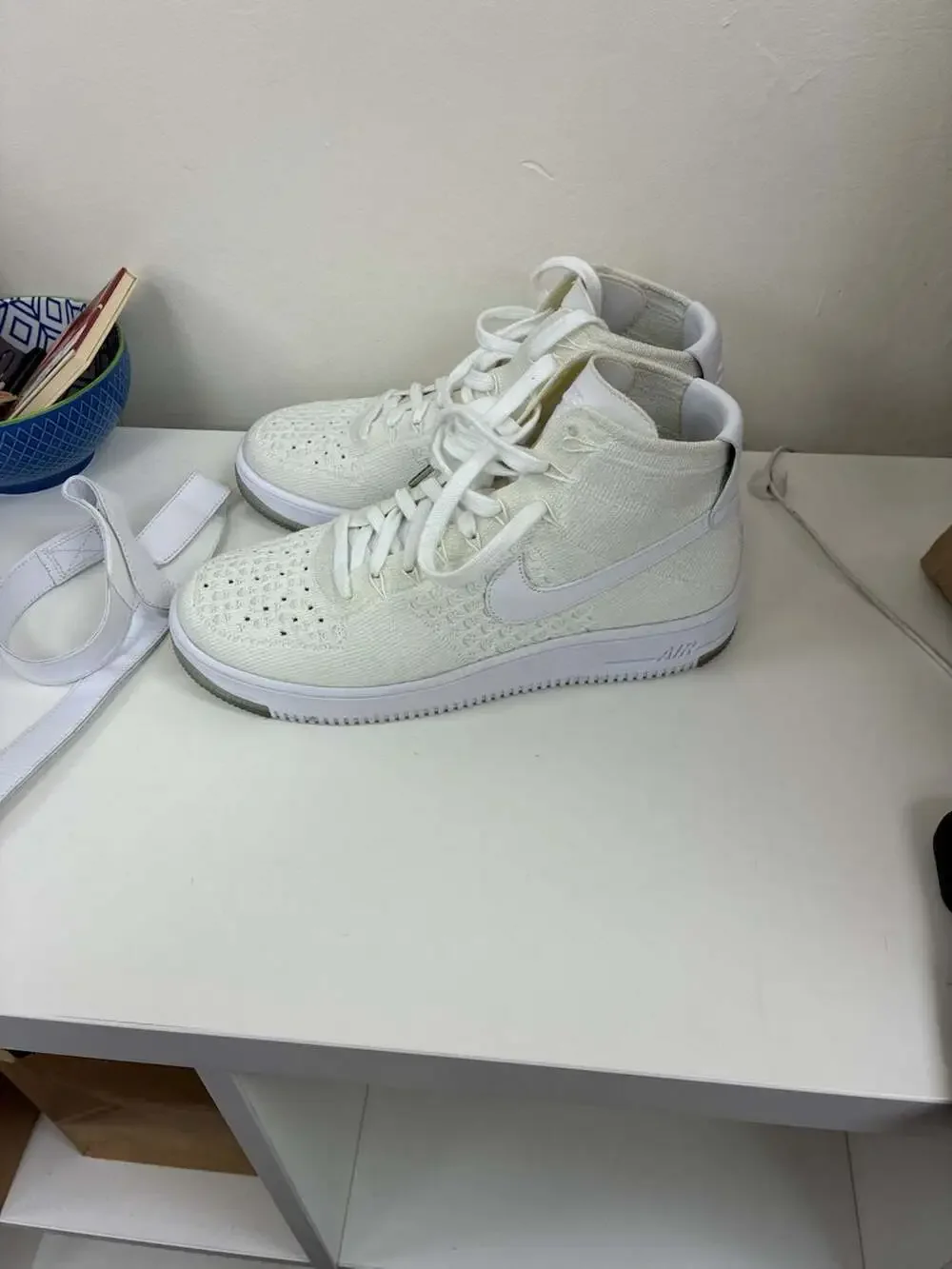 Nike Air Force 1 Ultra Flyknit Mid Triple White Sneakers Style 817420-100